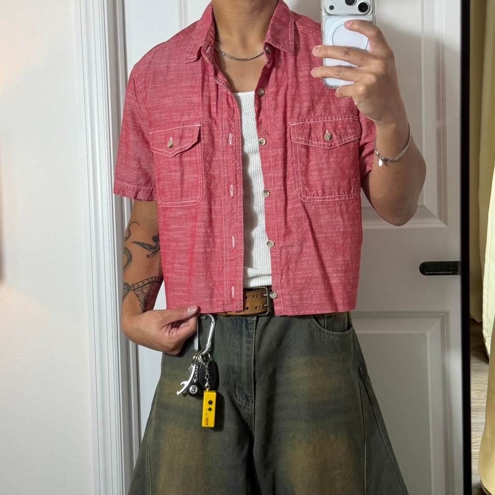 y2k picnic vintage cropped button up plaid shirt PL03